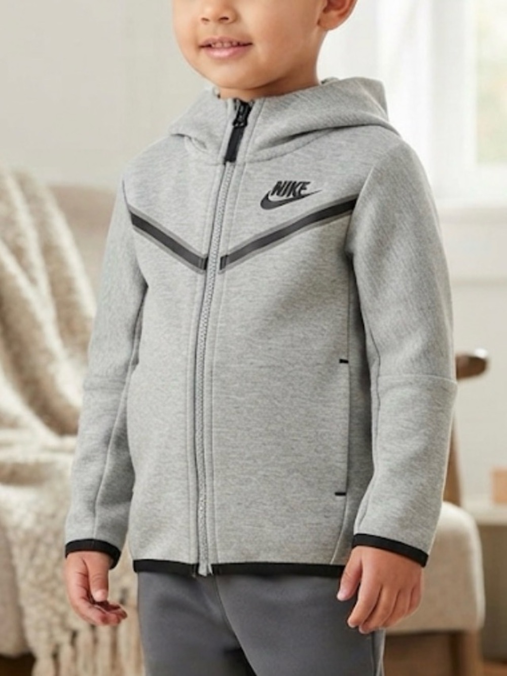 Nike Grey Kids Lightweight Full-Zip Jacket with Black Accents